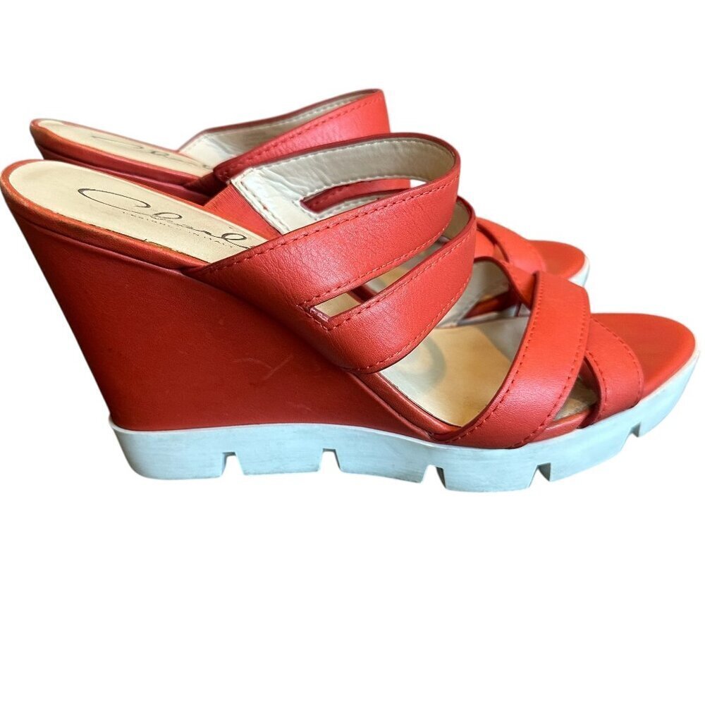 Orange Strappy Wedge Sandals with Chunky White Sole